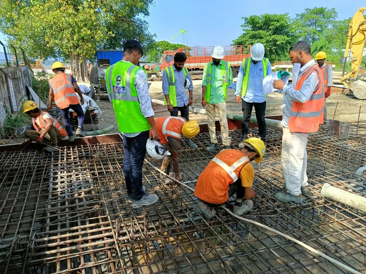 Reinforcement steel being laid for an industrial foundation