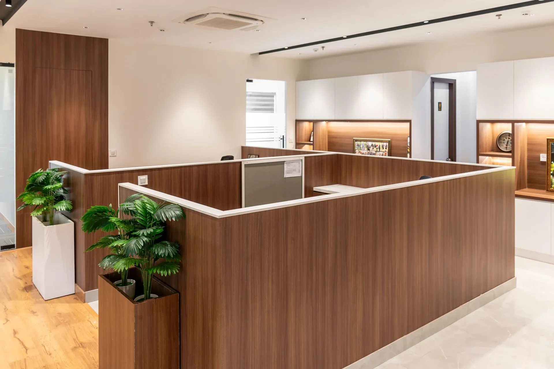 A finished corporate office fit-out with glazed meeting rooms and timber walls
